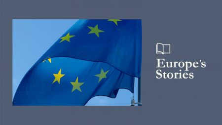 Image of European flag and Europe's Stories logo