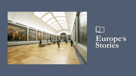 Image of museum hallway with Europe's Stories logo
