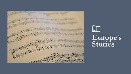 Image of musical notes and Europe's Stories logo