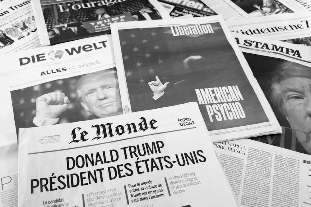 European newspaper front pages after Trump 2016 victory. Credit: Christopher Ames