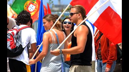Erasmus students with international flags